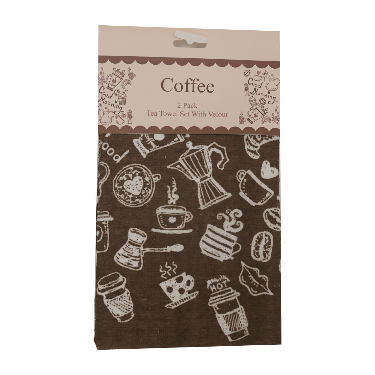 Coffee Velour Tea Towel 2pk