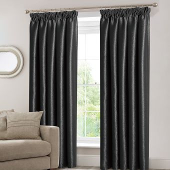 Barra Blockout Black Ready Made Pencil Pleat Curtains