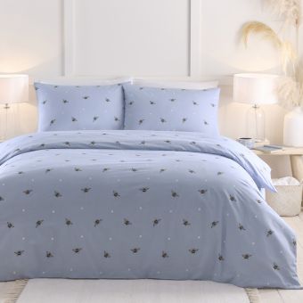 Bees Blue Cotton Mix Duvet Set