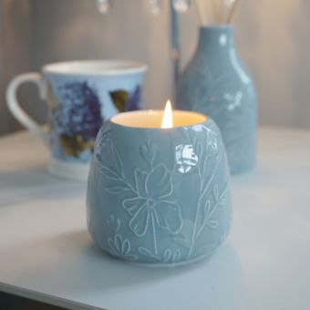 Sea Salt and Sandalwood 8cm Embossed Ceramic Candle