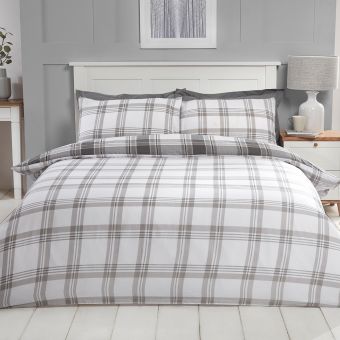 Check Grey Cotton Mix Duvet Set