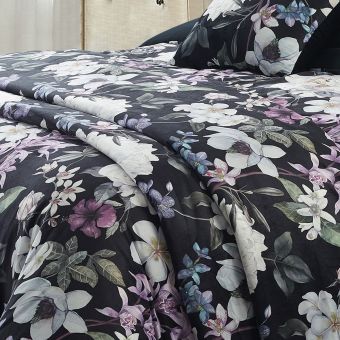 Hannah Black Floral Velvet Bedspread 260x220cm