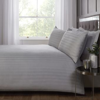 Hilton Stripe Silver 100% Cotton Count Duvet Cover Set