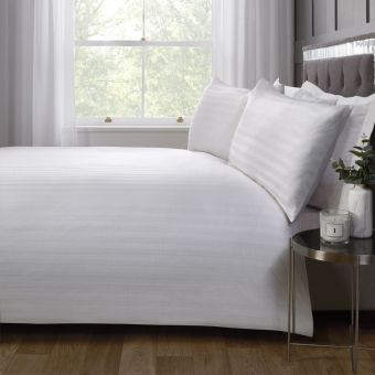 Hilton Stripe White 100% Cotton Duvet Cover Set