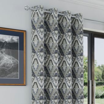 Mayan Navy Ready Made Eyelet Curtains