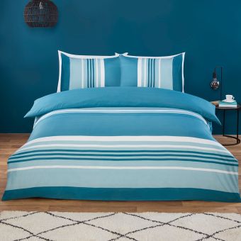 Pacific Stripe Teal Duvet Cover & Fitted Sheet Set