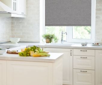 Blackout Grey Linen Roller Blind Kitchen