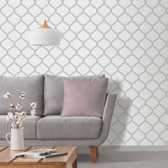 Crystal Trellis White & Silver Wallpaper