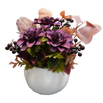 Purple Florals in White Pot