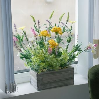 Spring Flowers in Wooden Crate