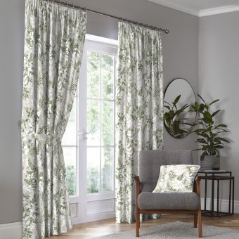 Tiverton Green Lined Ready Made Pencil Pleat Curtains