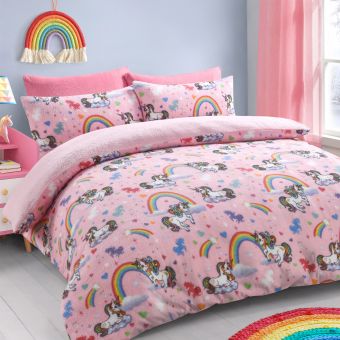 Teddy Fleece Pink Unicorn Duvet Cover Set 