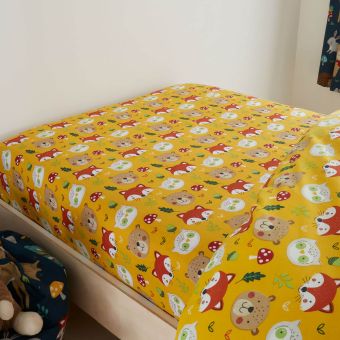 Woodland Friends Ochre Cotton Mix Fitted Sheet Range