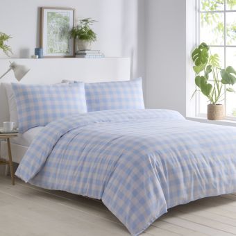 Gingham Blue Cotton Mix Duvet Set