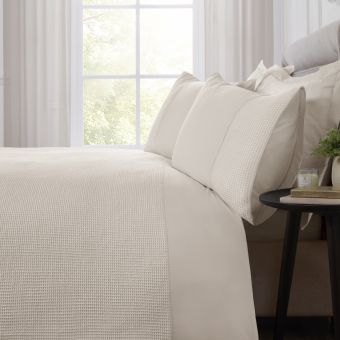 Hampton Waffle Cream 100% Cotton Duvet Cover Set
