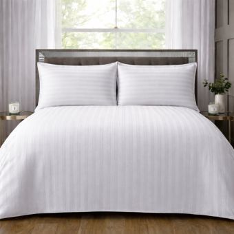 Hilton Stripe White 100% Cotton Duvet Cover Set