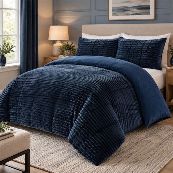 Naomi Navy Waffle Fleece Duvet Cover Set