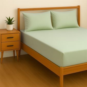 Percale Laurel Green Cotton Mix Fitted Sheet Range