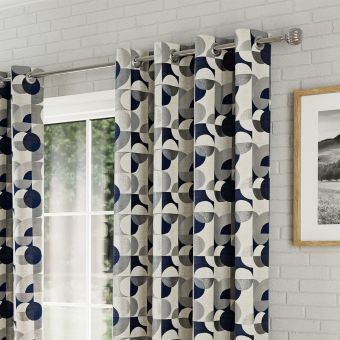 Sphere Navy Ready Made Eyelet Curtains