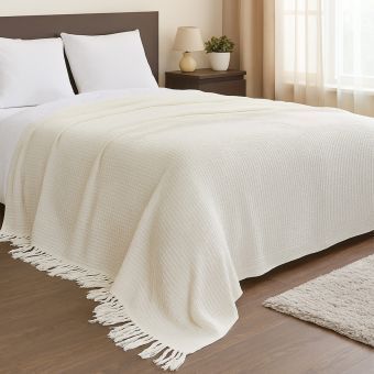Waffle Ivory Throw 220x240cm