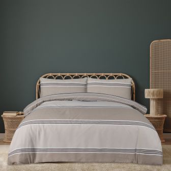 Banded Stripe Natural Cotton Mix Duvet Set