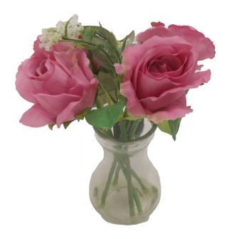 Fuscia Pink Roses in Glass