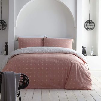Double Tick Dark Coral Cotton Duvet Set
