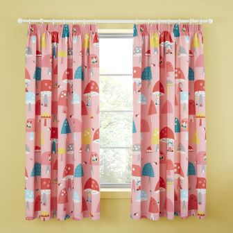 Mushroom Magic Pink Pencil Pleated Curtains