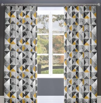 Prisma Grey & Ochre Pencil Pleat Curtains 66" x 72"