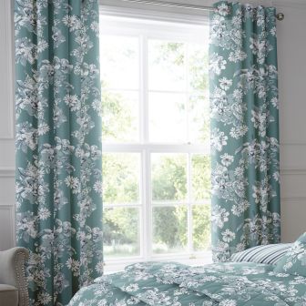Anenome Aqua Ready Made Eyelet Curtains 66"x72"