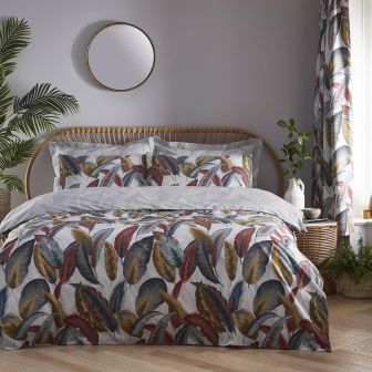 Antique Leaf Red Cotton Mix Duvet Set