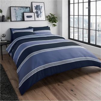 Banded Stripe Navy Cotton Mix Duvet Set