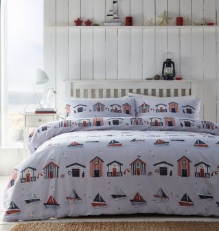 Beach Huts Grey Cotton Mix Duvet Set