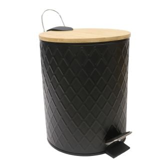 Bamboo Pedal Bin Black 5L