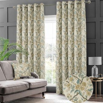 Brompton Blue Ready Made Eyelet Curtains