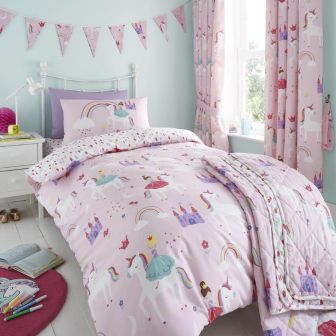 Castle Unicorn Pink Cotton Mix Duvet Cover Set