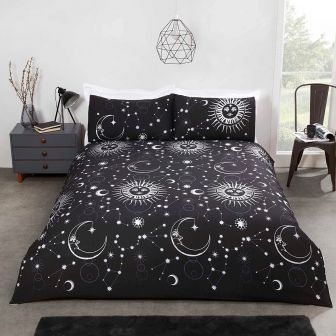 Celestial Black Cotton Mix Duvet Set