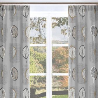 Freja Leaf Tan Pencil Pleat Curtains 66" x 72"