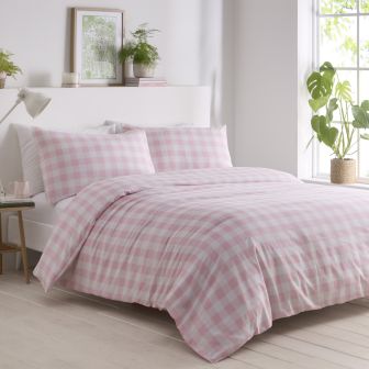 Gingham Pink Cotton Mix Duvet Cover Set