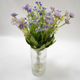 Purple Florals In Glass Vase