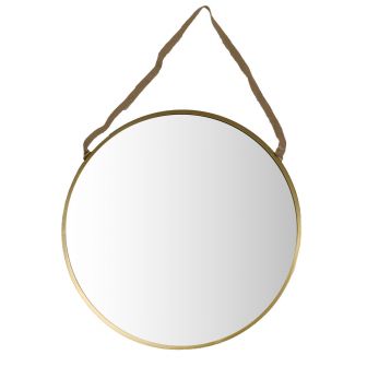 Gold Mirror with Wicker Strap