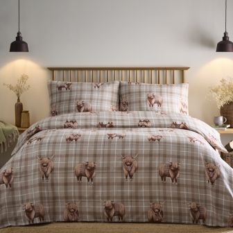 Highland Cow Natural Cotton Mix Duvet Cover Set