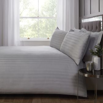 Hilton Stripe Silver 100% Cotton Count Duvet Cover Set