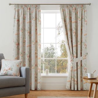 Jeannie Coral Ready Made Pencil Pleat Curtains