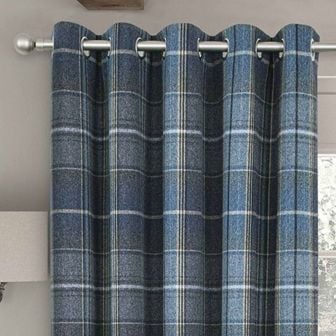 Kinross Blue Interlined Thermal Ready Made Eyelet Curtains