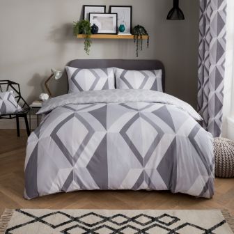 Diamond Geometric Grey Cotton Mix Duvet Set