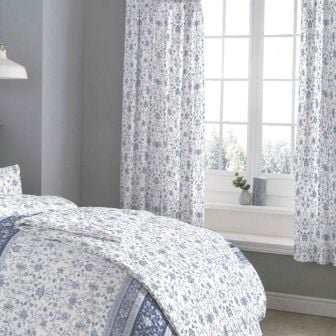 Leamington Blue Pencil Pleat Curtains 66" x 72"