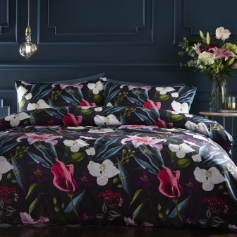 Lily Tropics Navy Cotton Mix Duvet Cover Set