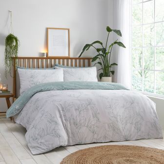 Linear Floral Green Cotton Mix Duvet Set