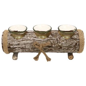 Log Triple Tealight Holder